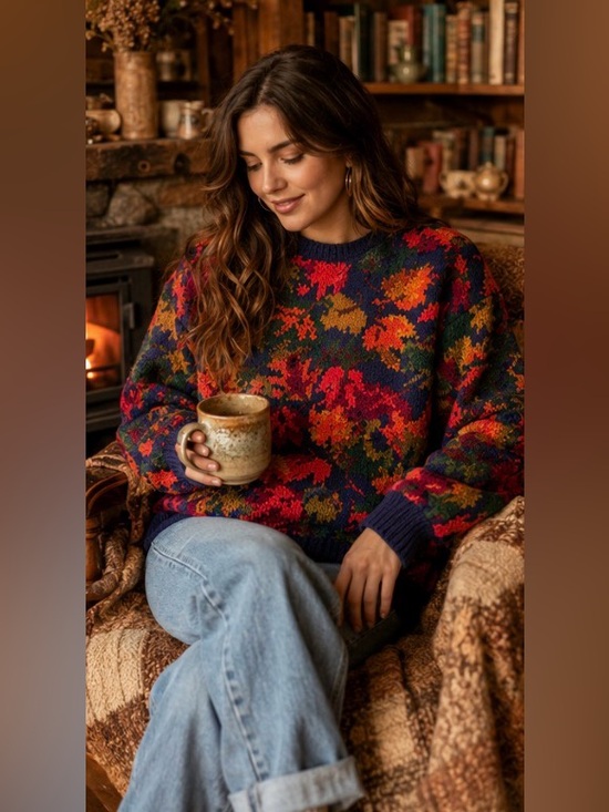 signatures by northern isles Sweaters - Vintage 80s Signatures by Northern Isles Hand Knit Fall Leaf Sweater Cottagecore